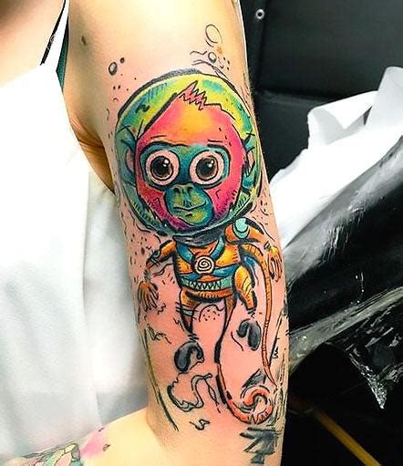 Colorful Space Monkey Tattoo Idea