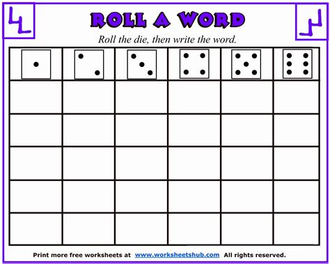 Roll A Dice Reading Worksheet