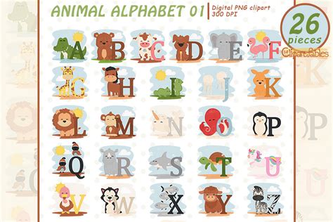 Animal Alphabet Clipart, English ABC Graphic by clipartfables ...