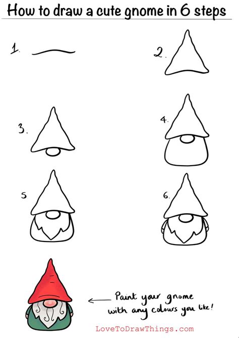 How to draw a cute gnome in 6 steps | Easy christmas drawings ...