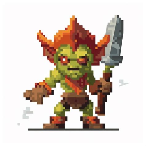 Premium AI Image | A pixel art of a green goblin with a sword.