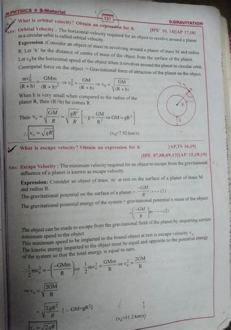 1..PHYSICS ⋆ S-Material hans: What is orbital velocity? Obtain an express..