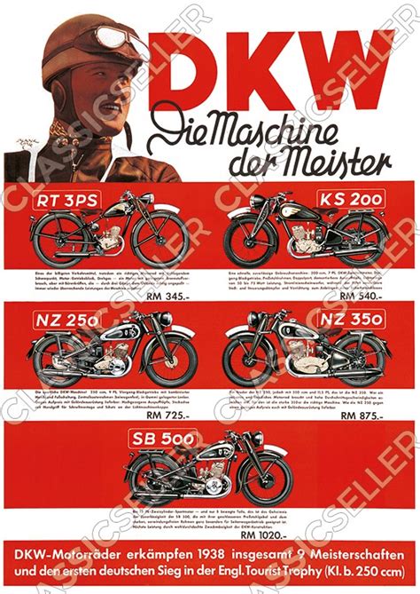 DKW motorcycle models 1938/1939 pre-war RT 3 PS KS 200 NZ 250 350 SB ...