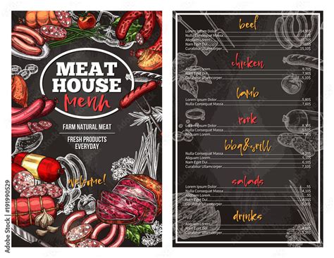 Vector sketch menu for meat house delicatessen Stock Vector | Adobe Stock