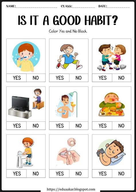 Good and Bad Habits Worksheets for kids | Good habits for kids, Fun ...