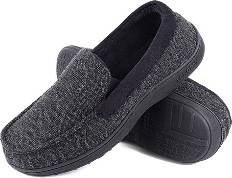 LongBay Men's Memory Foam Moccasin Slippers Plush Fleece House Slipper ...