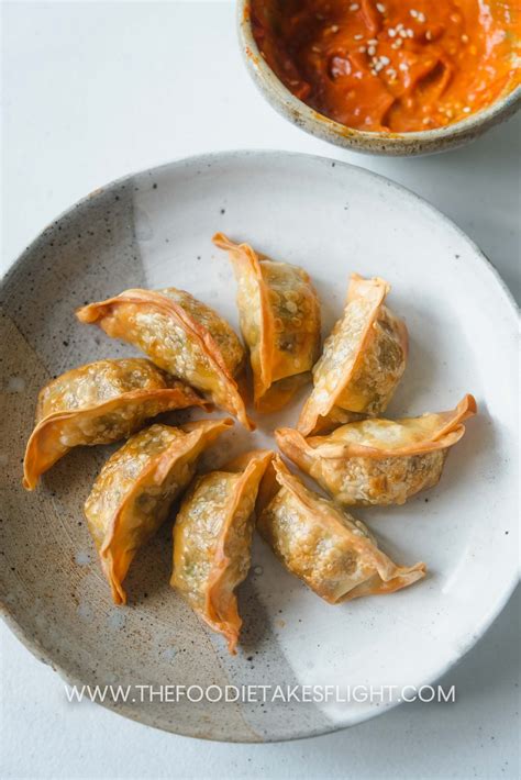 Air-Fried Dumplings with Gochujang Mayo - The Foodie Takes Flight