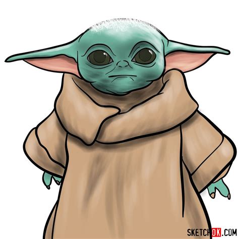 How to draw Baby Yoda - Sketchok easy drawing guides