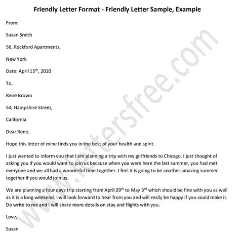 Friendly Letter Format - Friendly Letter Sample, Example