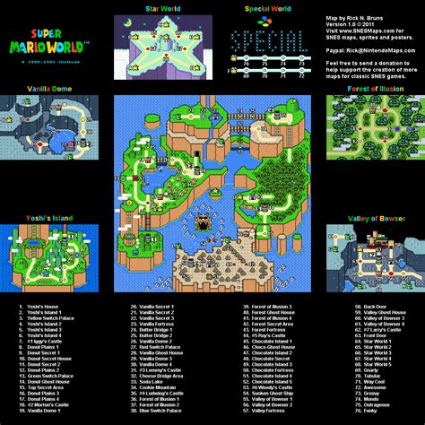 Super Mario World - Overworld Super Nintendo SNES Map