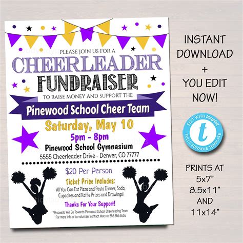 EDITABLE Cheerleader Fundraiser Flyer, Printable PTA PTO Flyer, School ...