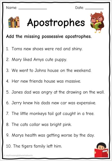 Apostrophe Worksheets - Possessive Apostrophes | English Worksheets