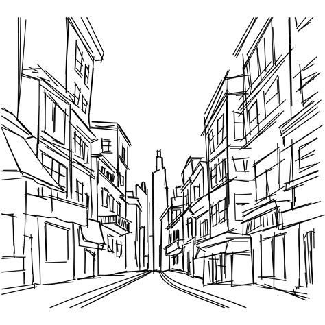 Hand drawn street sketch. Street city drawing. Vector illustration ...