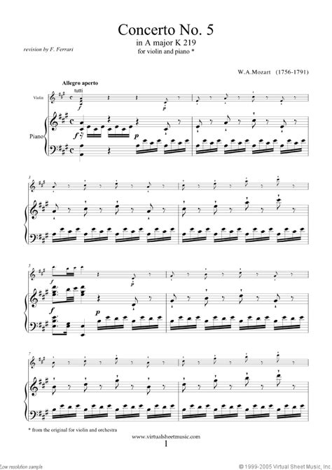 Mozart - Violin Concerto No. 5 in A major K219 sheet music for violin ...