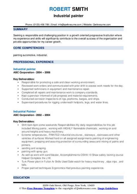 Industrial Painter Resume Samples | QwikResume