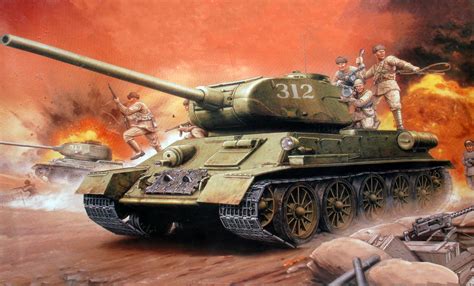 Chinese Volunteer Army's T-34/85 tank in battle in Korea. Korean War