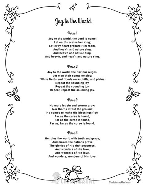 Free printable lyrics for Joy to the World. Download them at https ...