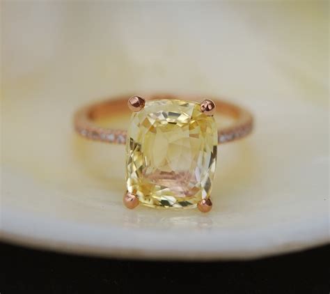 5ct GIA certified Yellow sapphire ring. Canary yellow ring. Cushion 14k ...