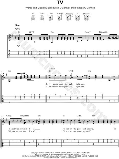 Billie Eilish "TV" Guitar Tab in G Major - Download & Print - SKU ...