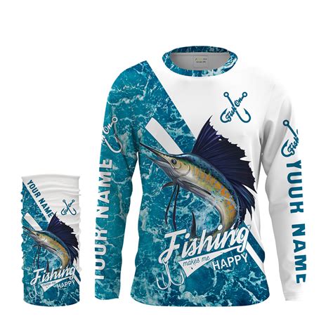 Sailfish Fishing Saltwater Camo Custom Name Performance Fishing Shirts ...