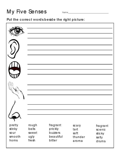 Sensory Language Worksheet - Sixteenth Streets