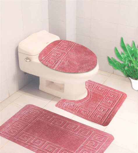 #10 Pink 3-Piece Embossed Bathroom Mat Set, Solid Large Rug 19"x 30 ...