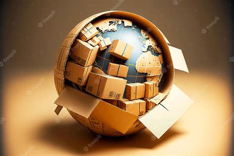 Premium Photo | Globe surrounded by cardboard boxes as image of global ...