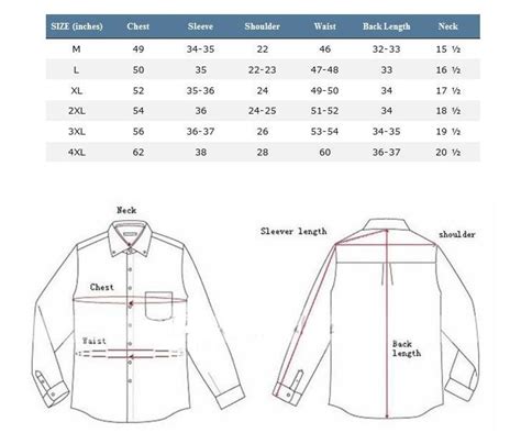 Dress Shirt Measurements Chart