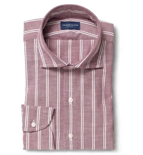 Albini Red Stripe Slub Twill Dress Shirt by Proper Cloth