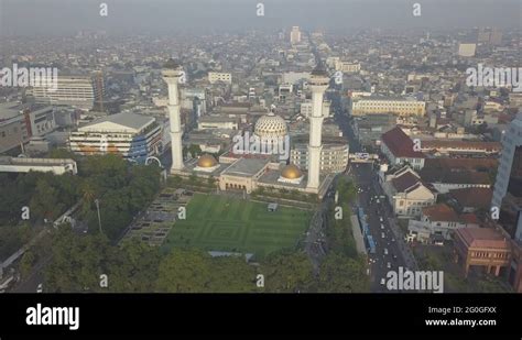 Aerial Towards Masjid Raya mosque and Alun Alun in Bandung Java ...