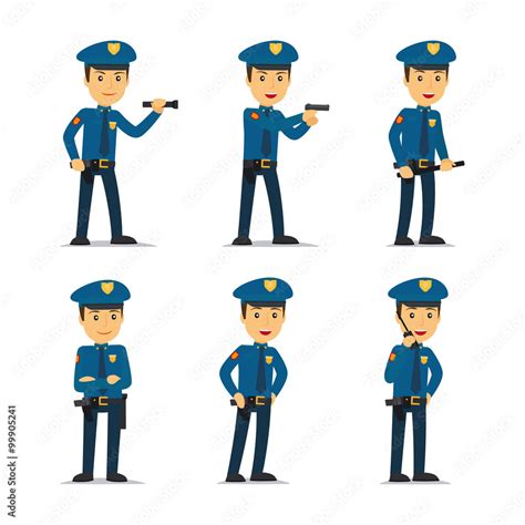 Police officer character in different poses. Vector illustration. Stock ...