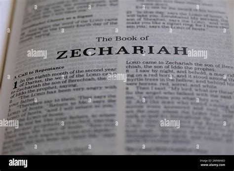 A closeup of "The Book of Zechariah" in Holy Bible Stock Photo - Alamy