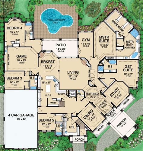 House Plan 5445-00183 - Luxury Plan: 7,670 Square Feet, 5 Bedrooms, 6.5 ...