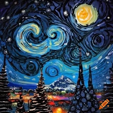 Christmas-themed starry night painting