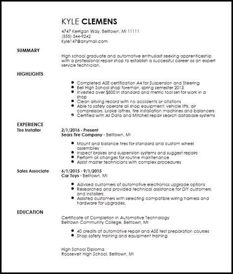 Free Entry Level Mechanic Resume Example | Resume-Now