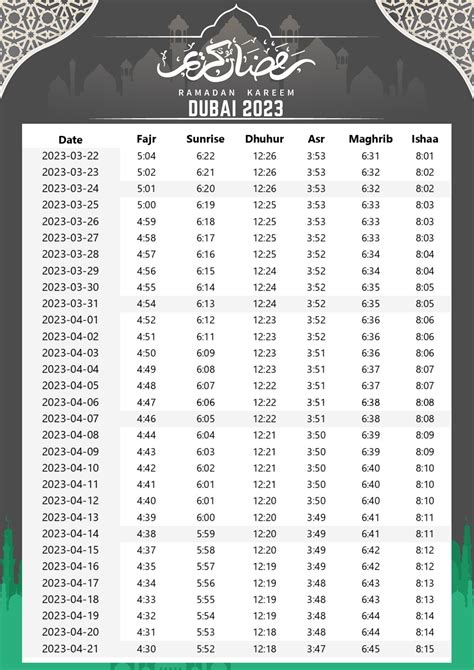 Ramadan 2023 Calendar Dubai - Gulfinside