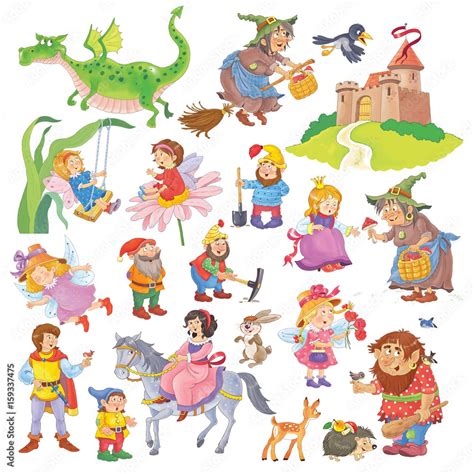 Big collection of fairy tale characters. Fairy tale. Coloring book ...