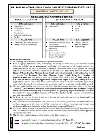 residential courses (rcat) - Dr. Ram Manohar Lohia Avadh University