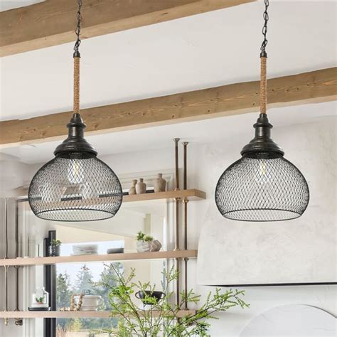 Rustic Pendant Light With Woven Metal Shade | Antique Farmhouse