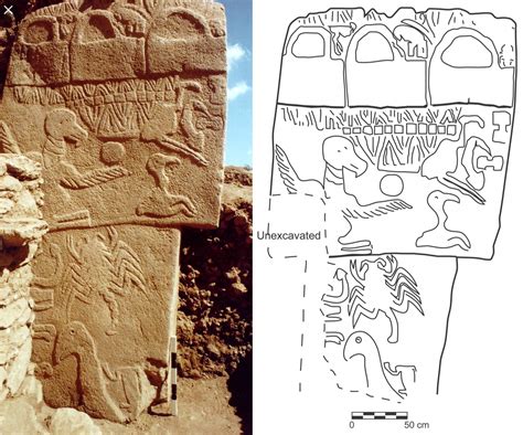 Pillar 43 at the 12,000-year-old Göbekli Tepe in Turkey, decorated with ...