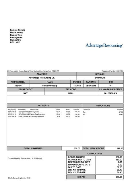 Basic Payslip Template Excel Download