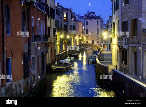 Venice - canal at night Stock Photo - Alamy