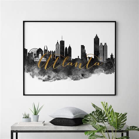 Atlanta Poster Wall Art Atlanta Skyline Print Black and | Etsy