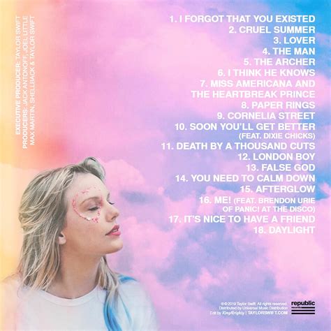 'Lover' tracklist concept : r/TaylorSwift