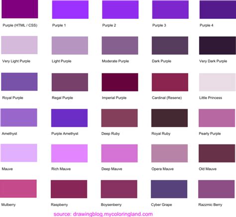 More than 200 purple shades with names, hexadecimal codes and RGB ...