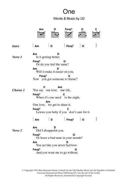 One by U2 - Guitar Chords/Lyrics - Guitar Instructor