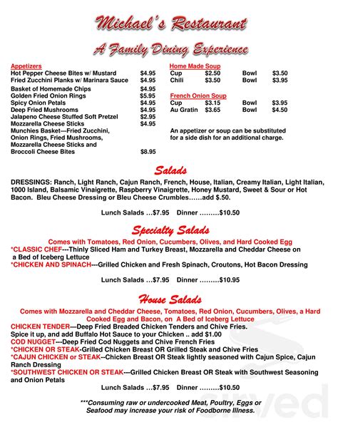 Michael's Restaurant menu in Butler, Pennsylvania, USA