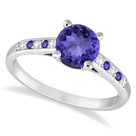 Cathedral Tanzanite & Diamond Engagement Ring 18k White Gold 1.20ct - U8029