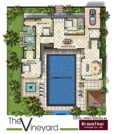 u shaped bungalow floor plan with pool - Google Search | House Plans ...