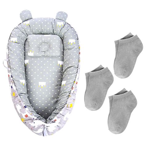 Star Babies - Lounger Sleeping Bed With Kids Socks 3pcs - Grey Print